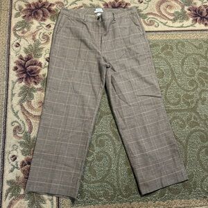 Retro casual LL bean brown plaid trouser pants Sz 14 classic fit